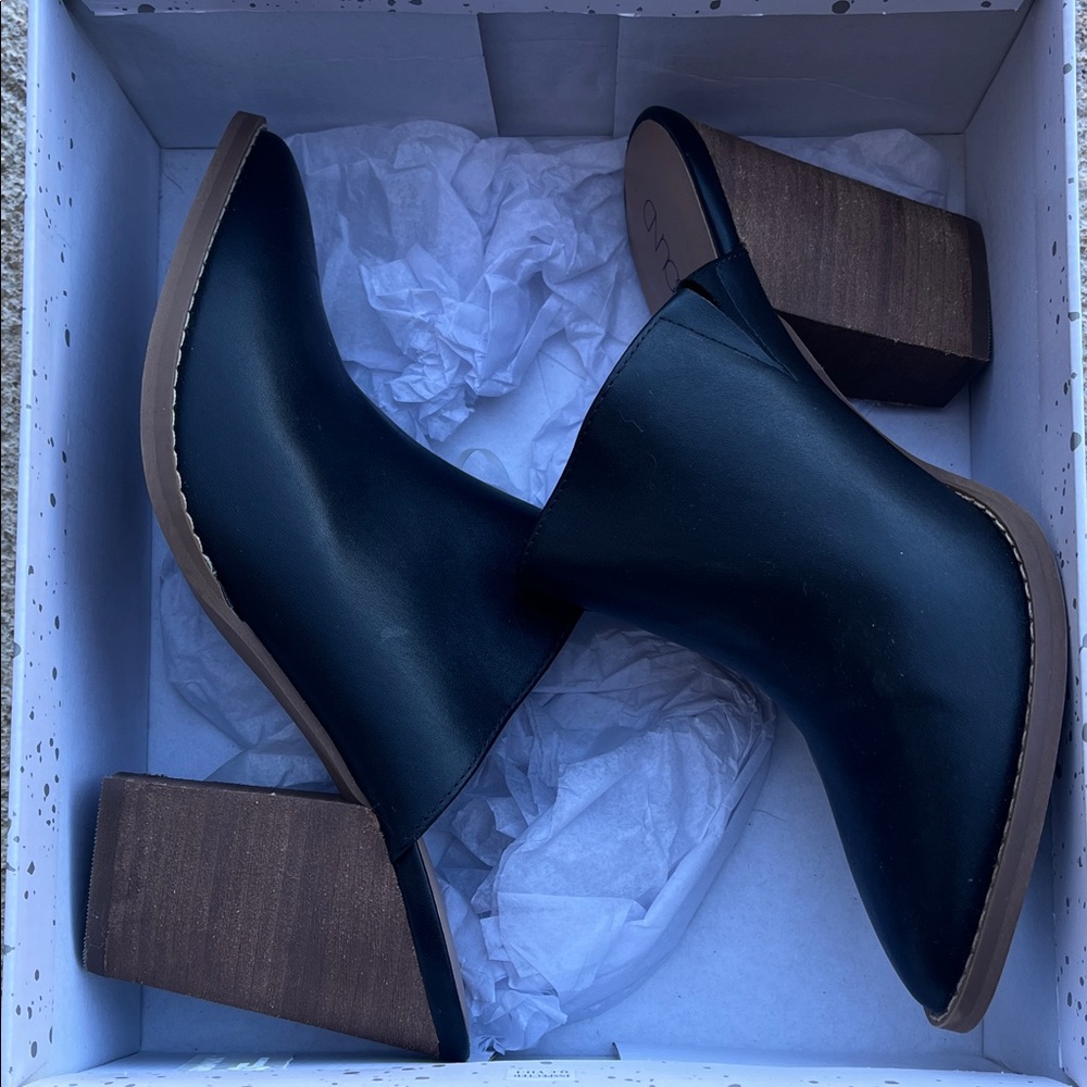 Abound Black Heeled Boots with Brown Block Heel